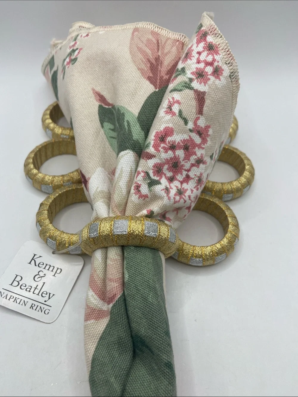 Kemp & Beatley Glittery Gold and Silver Ribbon Napkin Rings Holder Set of 9 New